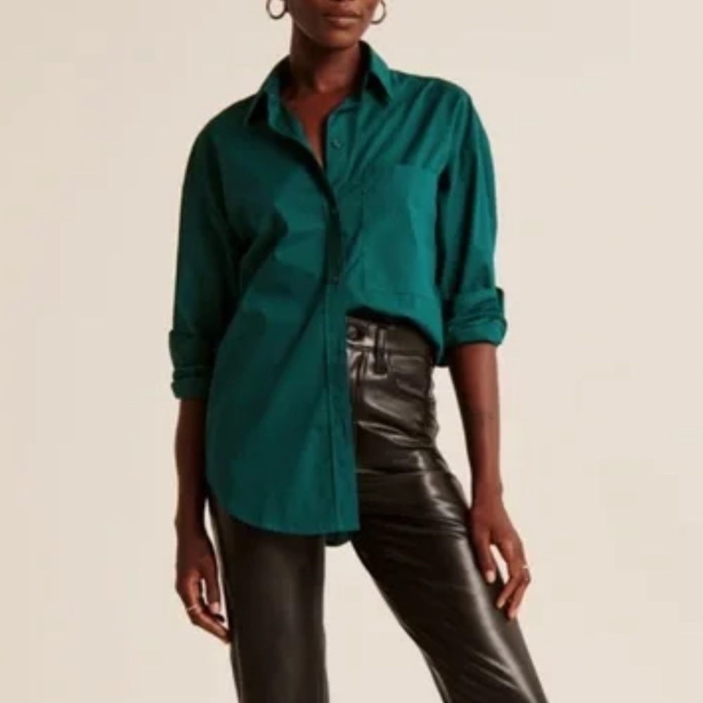 NWOT Abercrombie Green Oversized poplin button up shirt, size medium